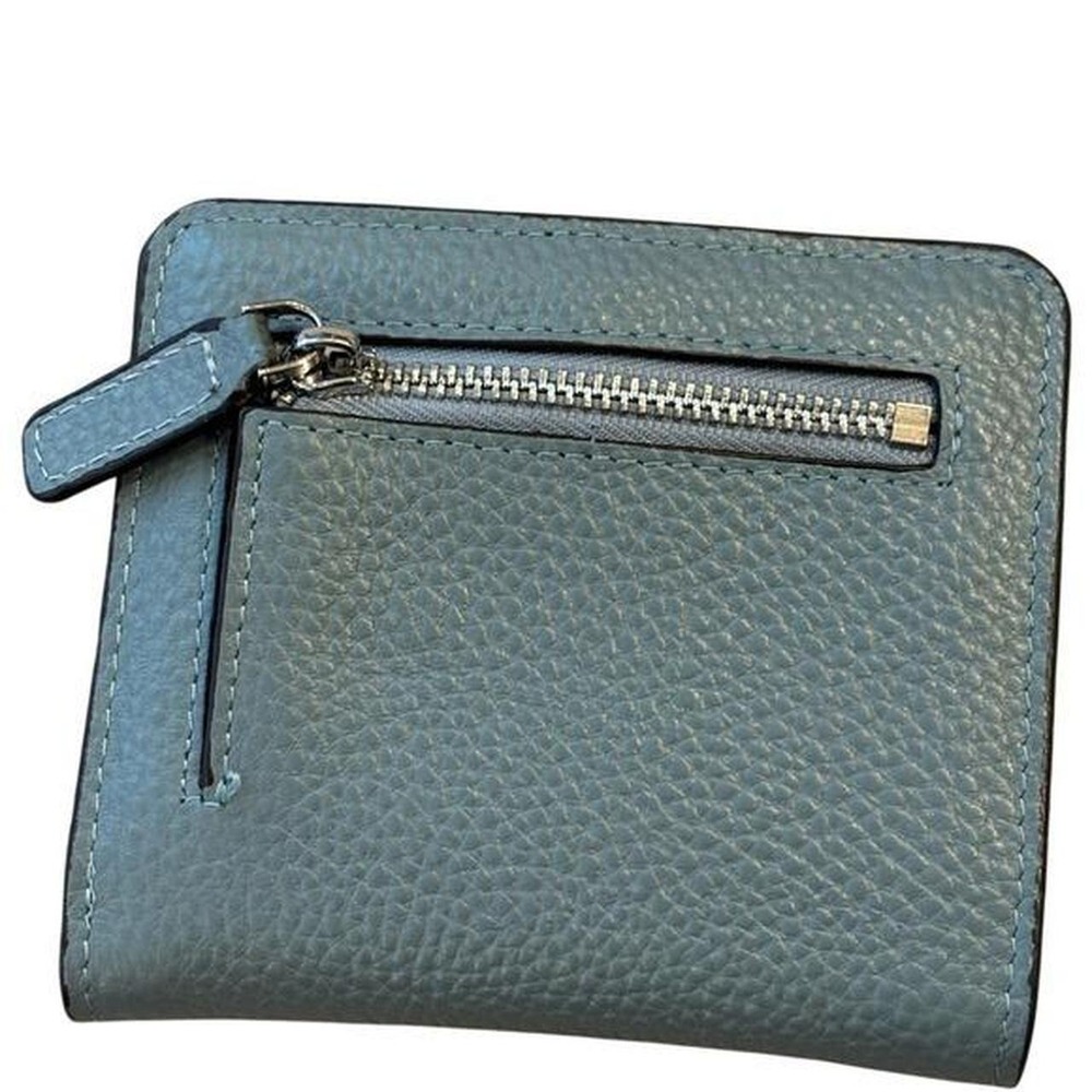 Slate blue pebbled leather wallet